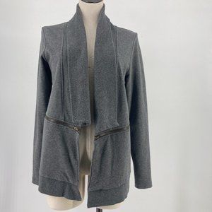 Mondetta Sweater Gray Open Front Cardigan Zip Detail Stretch Size Medium